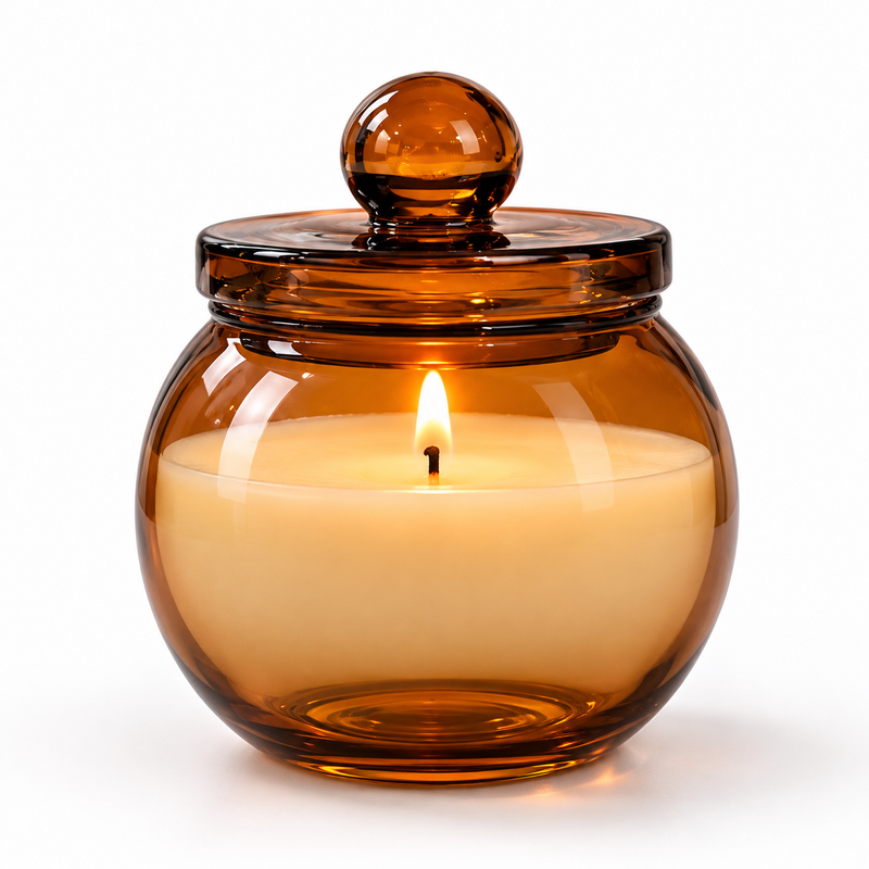Brown Round Glass Jar With Lid 220 ml CD13613 Niral Industries